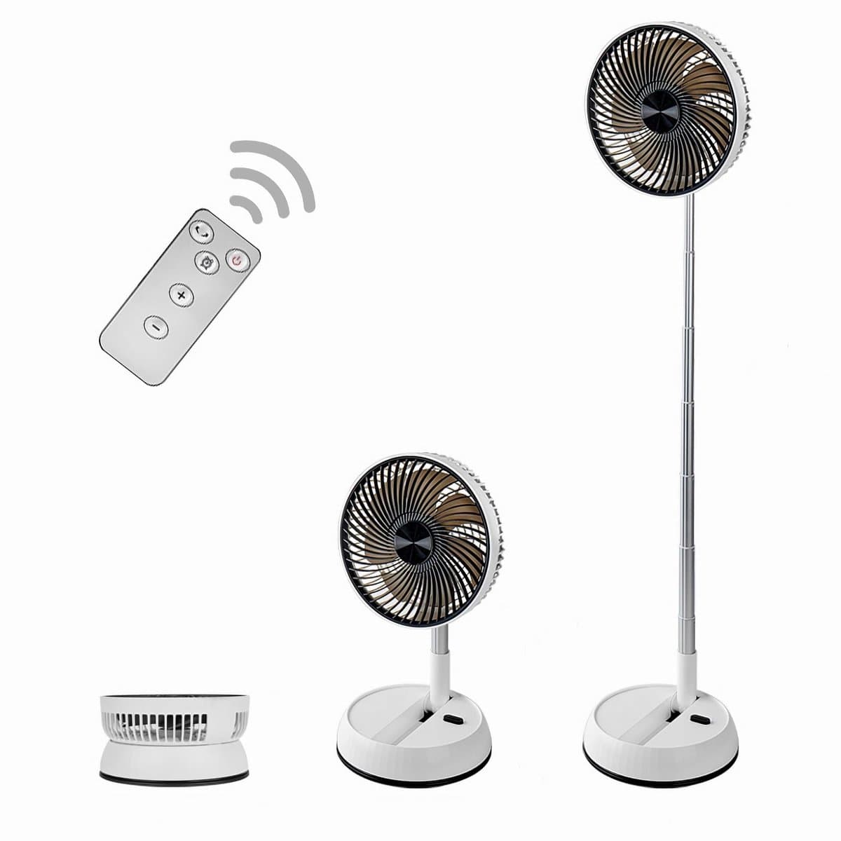 Draagbare oscillerende staande ventilator 8 inch - opvouwbaar met 7200mAh oplaadbare USB batterij, hoogteverstelbaar, 4 snelheden, stil met afstandsbediening voor thuis, kantoor, kamperen en reizenc — afbeelding 1