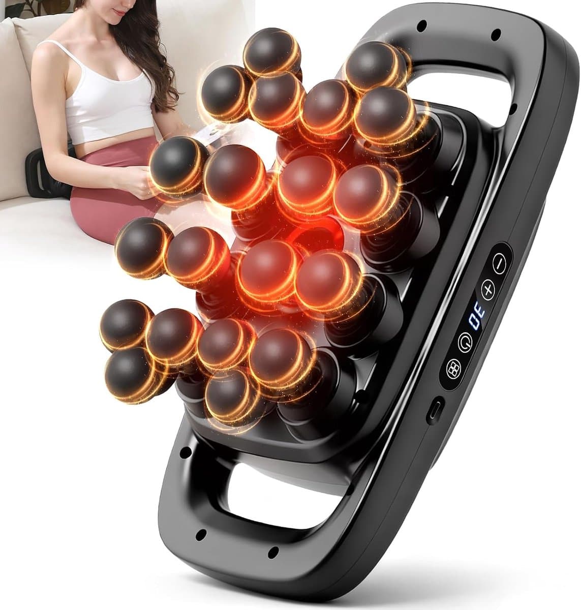 Massagepistoolset met 20 opzetstukken, diepweefselpercussiemassageapparaat met 3 standen en 30 intensiteiten, draagbaar massagepistool voor spier-, been- en taillemassage en pijnverlichting (zwart, 20 opzetstukken) — afbeelding 1