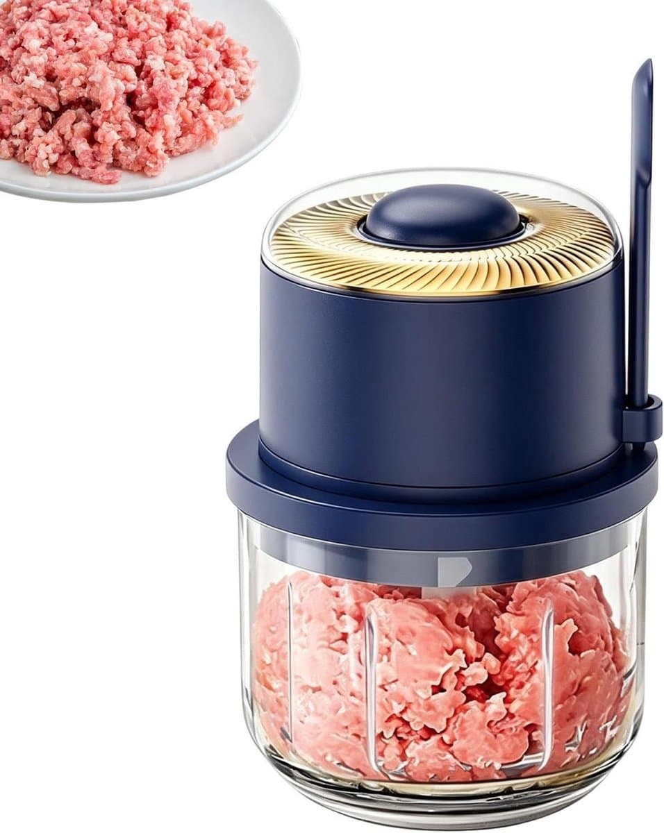 Mini hakmolen - Keukenmachine compact - Snel ingrediënten snijden - Draadloos en draagbaar - 350 ml - Blauw — afbeelding 1