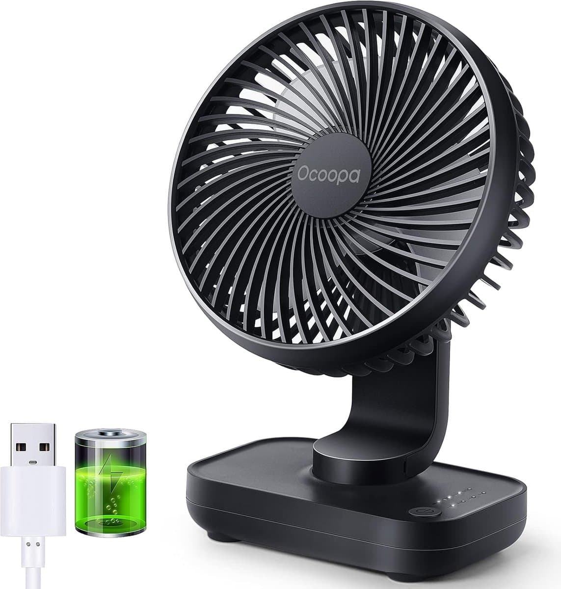 Tafelventilator 4000mAh – Draadloos en Stil – 4 Snelheden – Oplaadbaar – Kantelbaar – Zwart — afbeelding 1