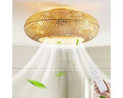Retro plafondventilator met bamboe design en verlichting
