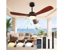 MUPOO hout Grote Plafondventilator met Verlichting 132 cm -Stille DC Motor- Zomer- en Winterstand & Dimbare-APP & Afstandsbediening -6 Snelheden & Timer- Houten Bladen- Ventilator Lamp Plafond voor Woonkamer, Slaapkamer & Eetkamer