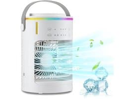 Ventilatoren - Mini Aircooler met Water - Mobiele Airco - LED Licht - Tafelventilator - Drie ventilatorsnelheden, drie timerinstellingen en twee nevelstanden- Bureau Ventilator