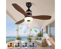 MUPOO Houtlook plafondventilator met verlichting RGB Ø61cm-RGB LED plafonventilator afstandsbediening met Bluetooth Speaker-plafonniere met ventilator met 3 Snelheden & Slaapmodus- ventilator lamp plafond Voor slaapkamer,Woonkamer veranda — afbeelding 1