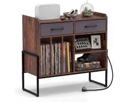 SNJY® Platenspeler Meubel - Platenspeler Kast - LP Houder - Platenhouder - 35,5D x 76B x 68,5H cm - Bruin