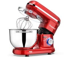 Keukenmachine 1500W – 6 Snelheden – 6L RVS Mengkom – Met Garde, Deeghaak en Menghaak – Rood