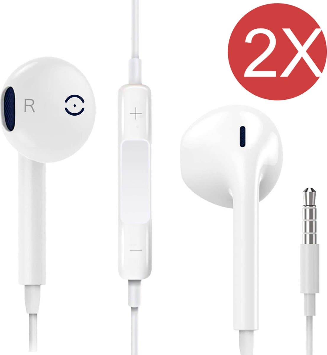 2x In-Ear Oordopjes met 3.5mm Jack - Oortjes met Draad en Microfoon voor Telefoon / Tablet / Laptop / Smartphone / GSM — afbeelding 1
