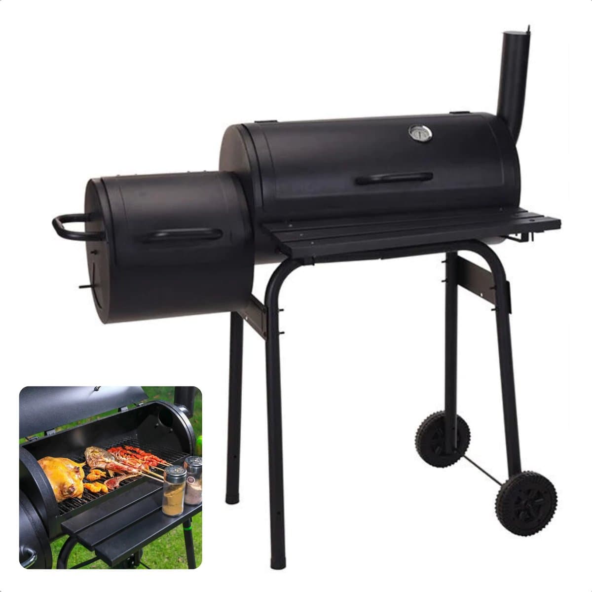 Houtskoolbarbecue - Barbecue Smoker - Houtskool Rookoven - Verrijdbare BBQ - Gegalvaniseerd Staal - Thermometer — afbeelding 1