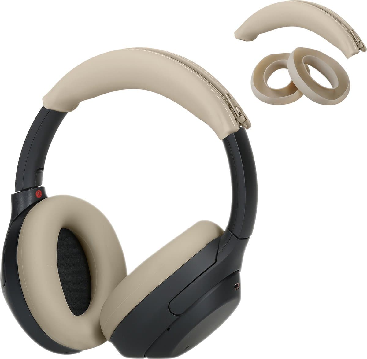 kwmobile siliconen cover voor koptelefoon - geschikt voor Sony WH-1000XM4 / WH-1000XM3 - Voor band en oorpads - 3x in beige — afbeelding 1