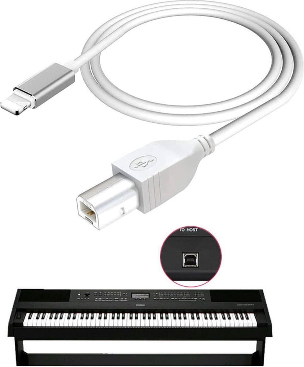 Piano - Elektronische Drum - Midi Keyboard - USB Type B OTG Kabel - 1.5M voor iPhone & iPad - 1 Jaar Garantie — afbeelding 1