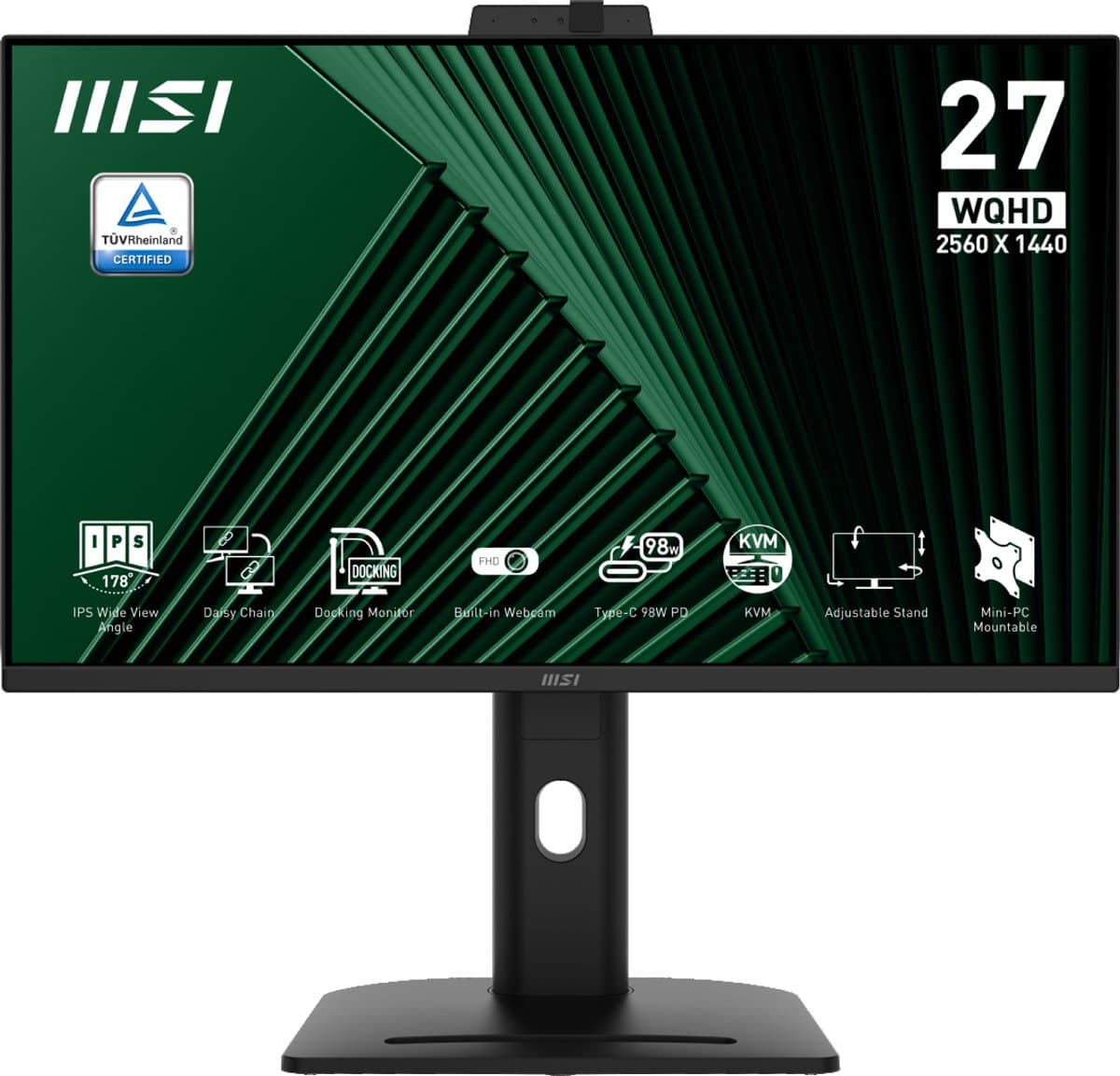 MSI Pro MP275QPDG - QHD IPS Docking Monitor - USB-C 98w - RJ45 - 27 inch — afbeelding 1