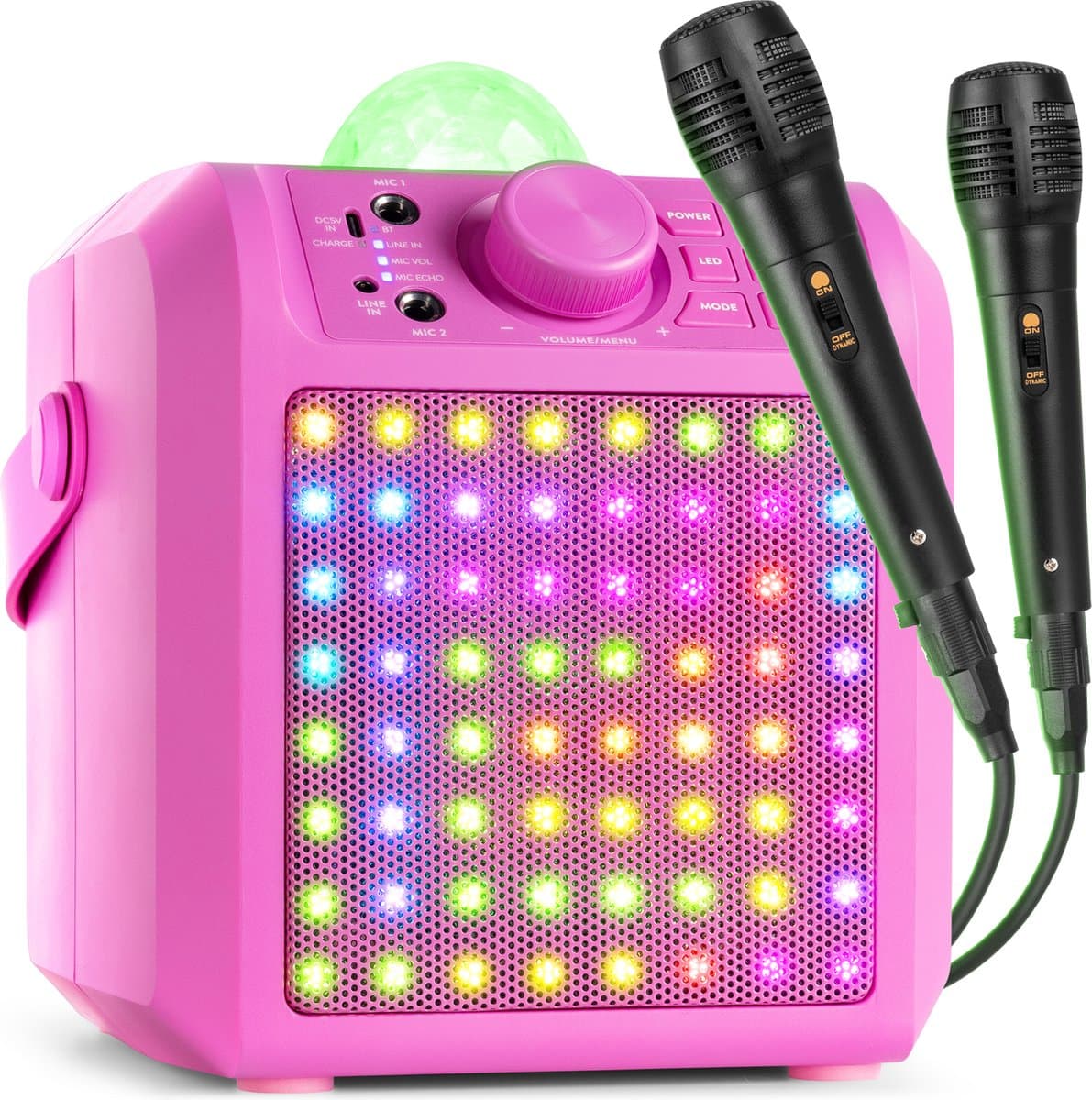 Karaoke set met 2 microfoons - Fenton KAR55P - Met discobol en Bluetooth - Voor kinderen - Roze — afbeelding 1
