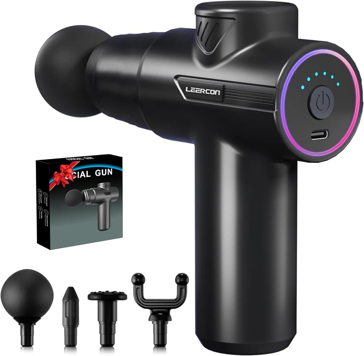Draagbaar Mini Massagepistool voor Diep Weefsel Spiermassage met 6 Intensiteiten en 4 Hoofden — afbeelding 1
