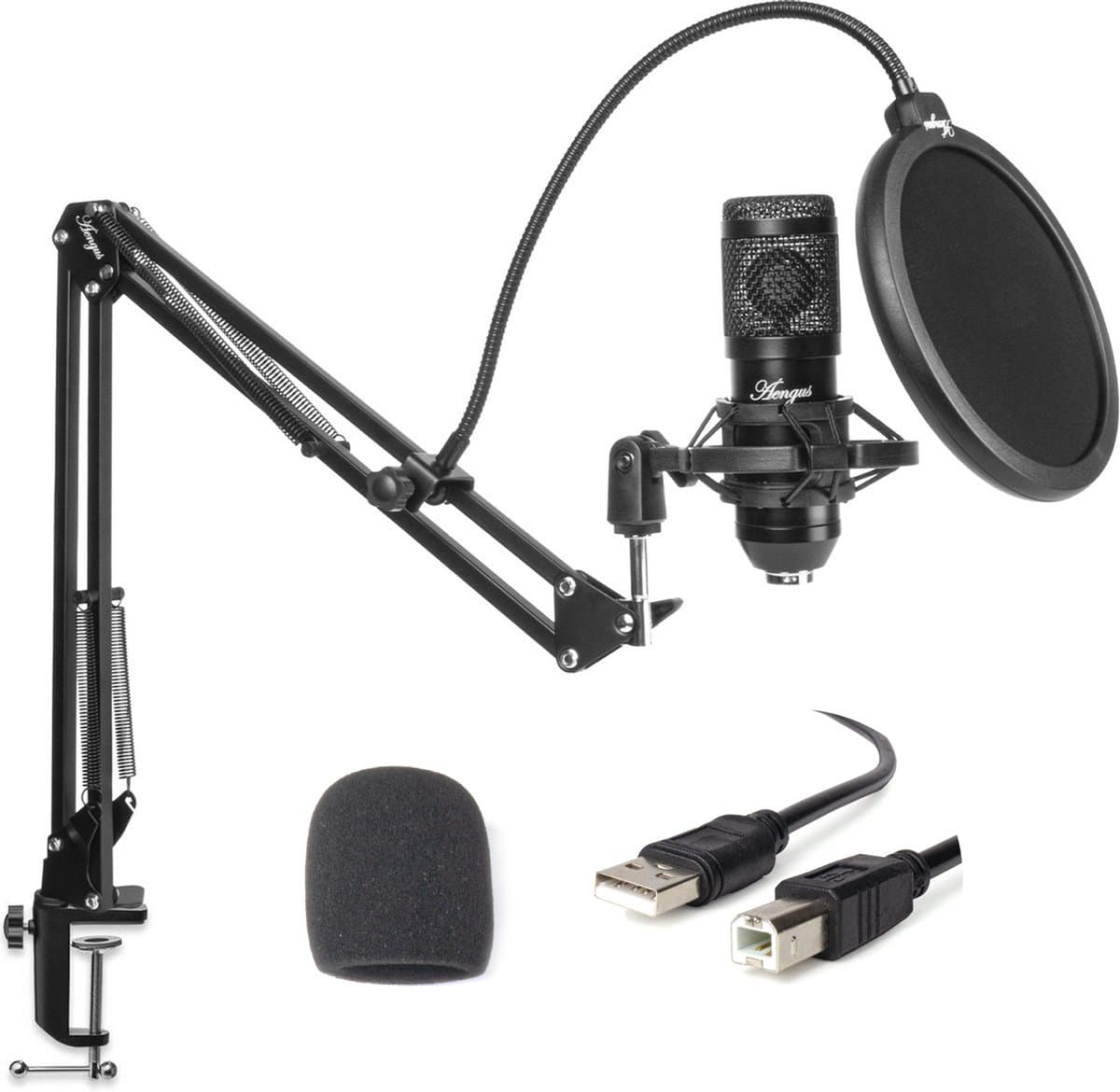 USB Microfoon bundel - Condensator Studiomicrofoon met Broadcast statief en Popfilter — afbeelding 1