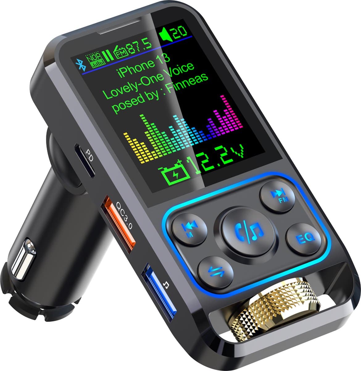 fm transmitter - FM Transmitter bleutooth - Bleutooth - FM-ZENDER EN SNELLE AUTOLADER MET LCD-SCHERM - Bleutooth fm zender - Handsfree Bellen – FM-Zender Transmitter – Auto Oplader USB-A QC 3.0 — afbeelding 1