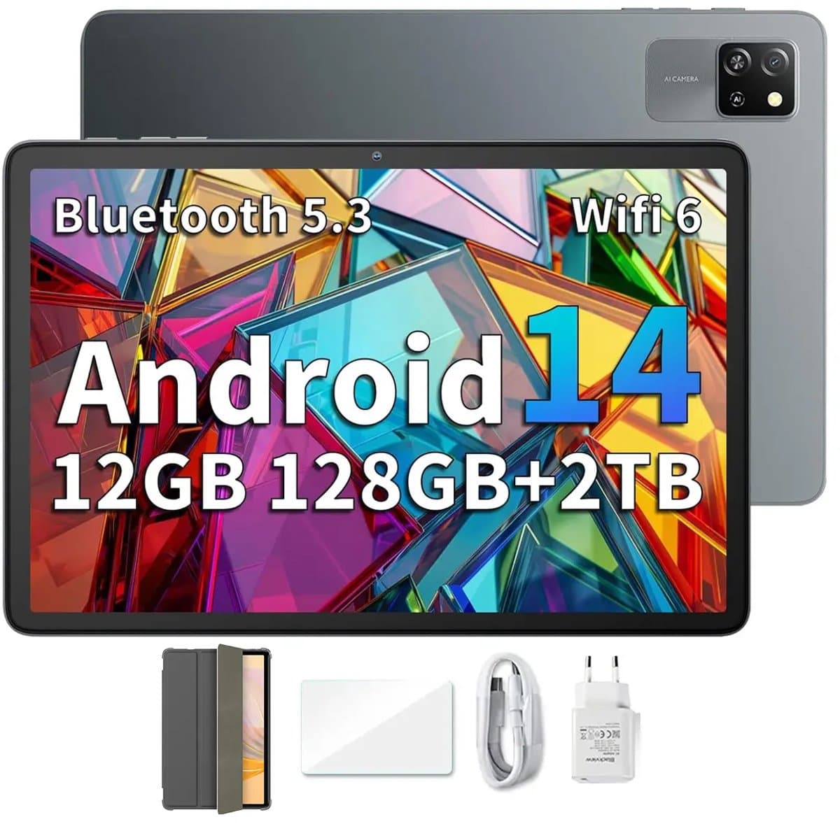 Blackview Tab 60 WiFi Android 14 Tablet - 12GB+128GB(1TB Externe SD) - 10.1'' HD+ Display - 5100mAh Batterij - Dubbele boxluidsprekers Grijs — afbeelding 1