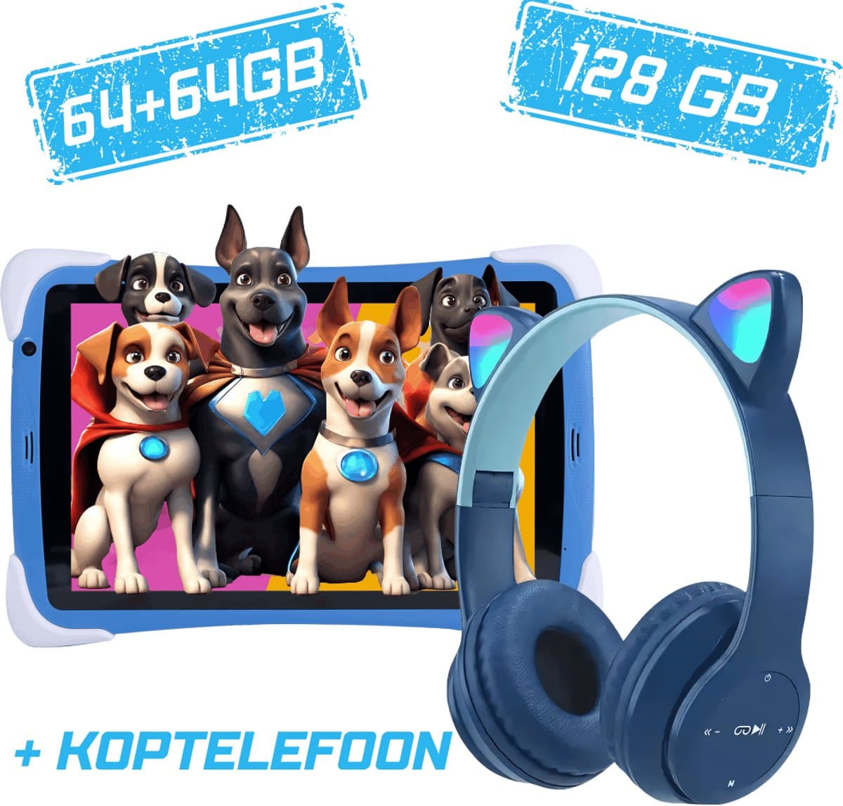Balou ChildTab XL Kindertablet 10.1 inch met bluetooth koptelefoon - Blauw of Roze - 128GB (64GB+64GB) + 4GB RAM - Inclusief Gratis Screenprotector en 64GB SD-kaart - Ouderlijk Toezicht & Lange Batterijduur — afbeelding 1