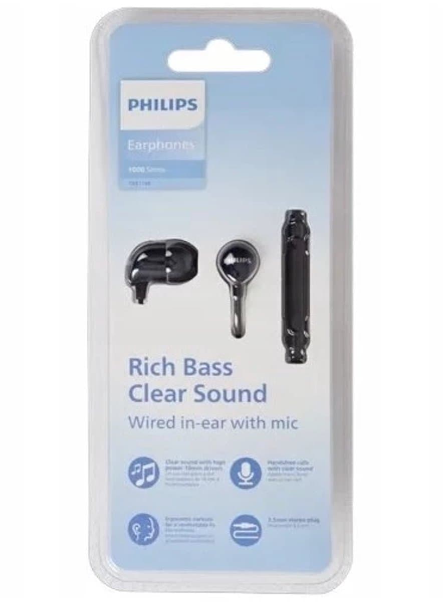 Philips TAE1146 In-Ear oordopjes met microfoon - 3.5mm Jack aansluiting - Rich Bass Clear Sound - Zwart — afbeelding 1