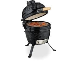 Kamado barbecue - Ø 26 cm - keramisch - met thermometer - deksel - zwart