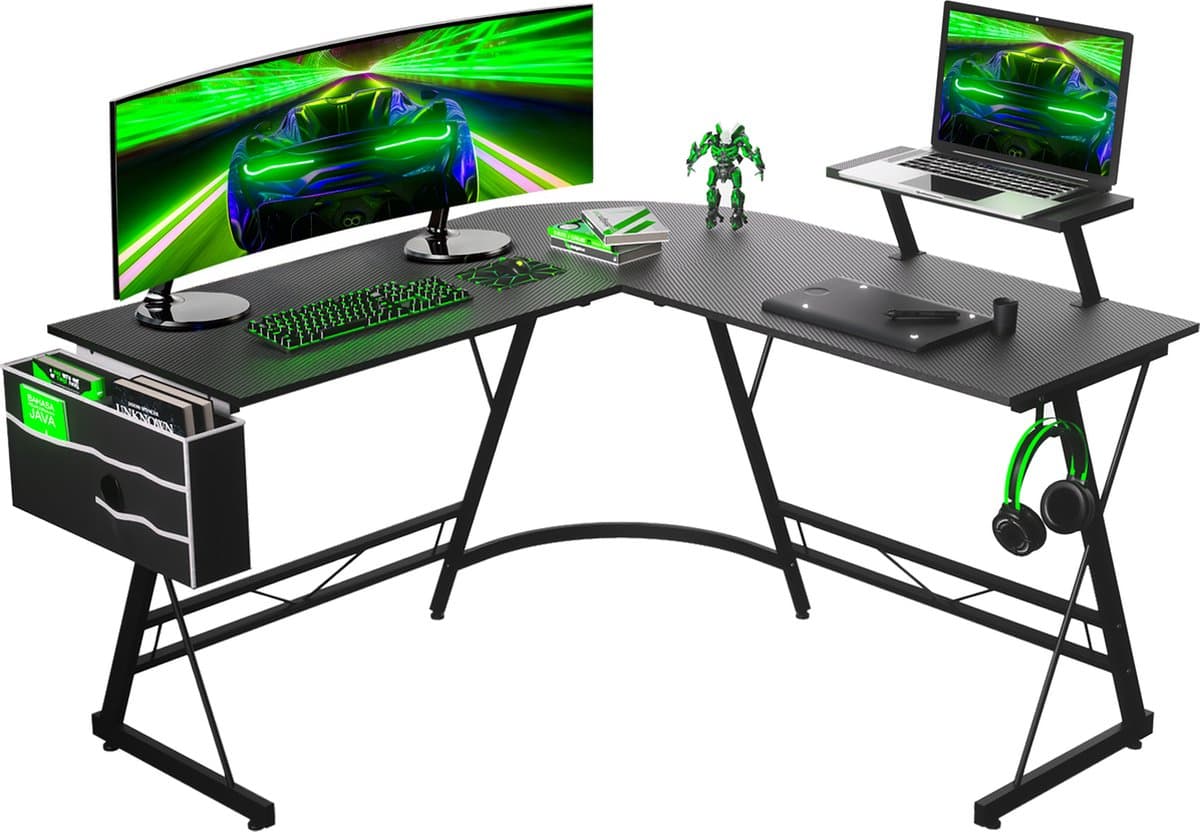 For The Win Hoekbureau - L-Vormig Game Bureau - 131x131x74 cm - Gaming Bureau - Monitor Standaard - Gaming Desk - Computer Tafel - Gaming Tafel — afbeelding 1