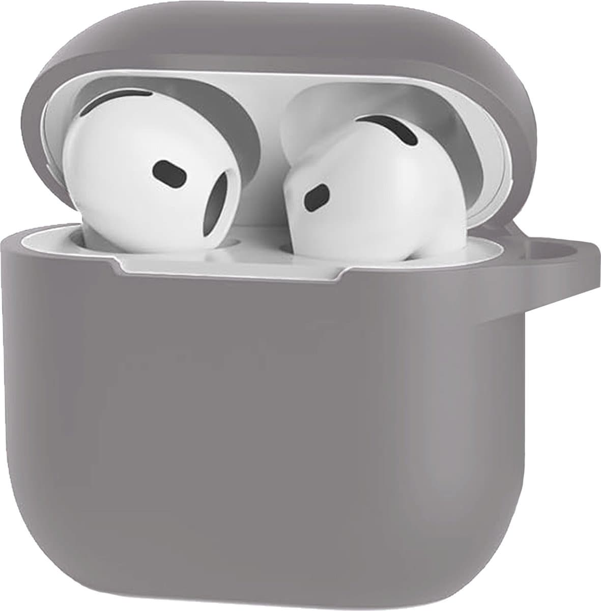 Hoesje - Geschikt voor Apple AirPods 4 - Siliconen Hoes met Clip - Silicone Case Cover - Grijs — afbeelding 1