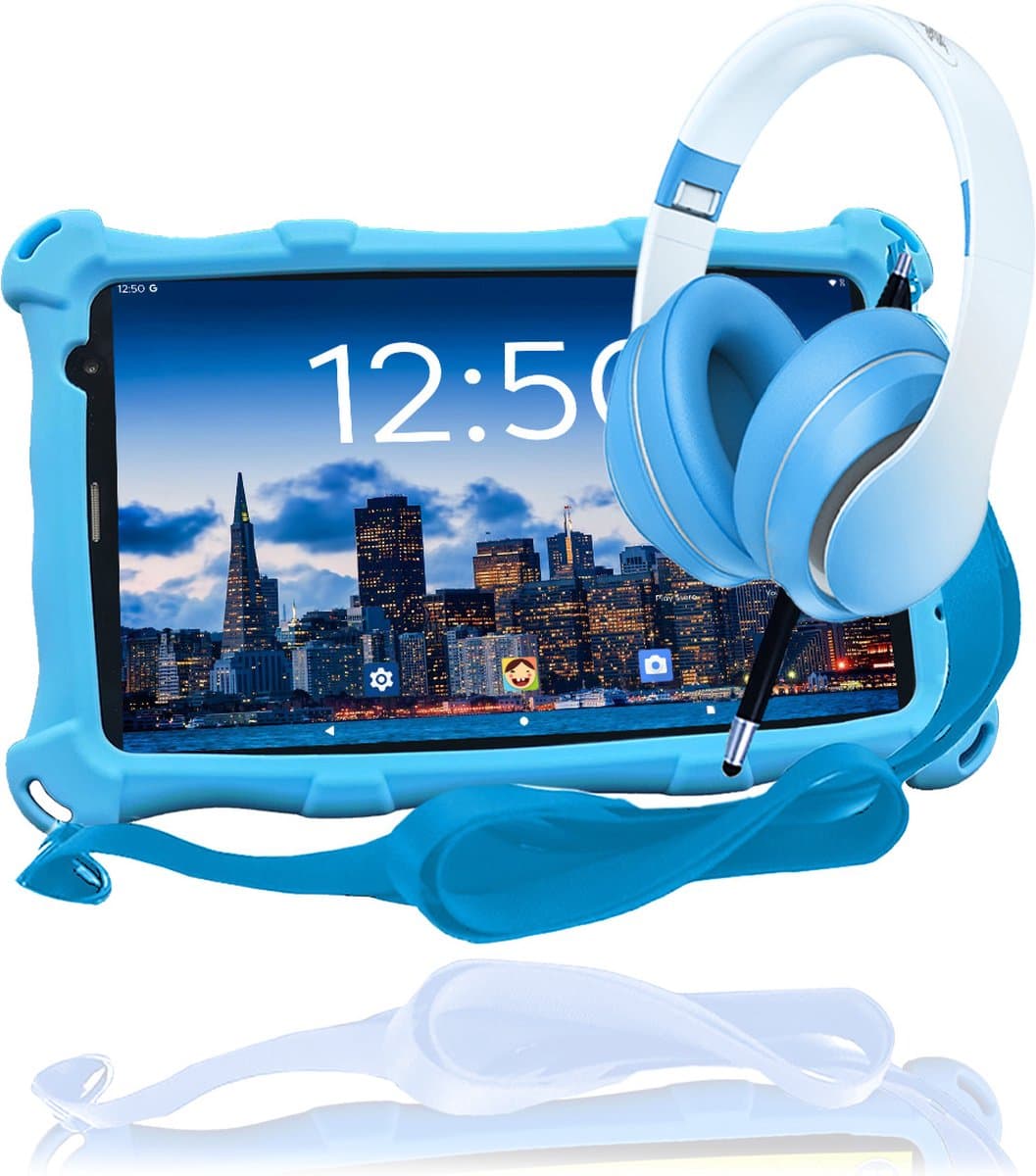 AngelTech Kinderpakket PRO MAX - Kindertablet PRO MAX + Kinderkoptelefoon - Android 15 - Combipakket - Kindertablet Vanaf 3 Jaar – Kinder Tablet – Kids Tablet - Tablet voor Kinderen - Blauw — afbeelding 1