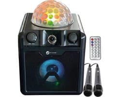 N-GEAR Disco Block 410 - Bluetooth Speaker - Karaoke Set - Party Box met Verlichting + 2 Microfoons - Zwart