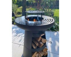 ASH - Horizon - Plancha BBQ - Buitenkeuken - Barbecue Met houtopslag - Buitenkoken - Zwart - Vuurschaal BBQ - Vuurkorf - Plancha ring - Sfeerhaard - Plancha Bakken