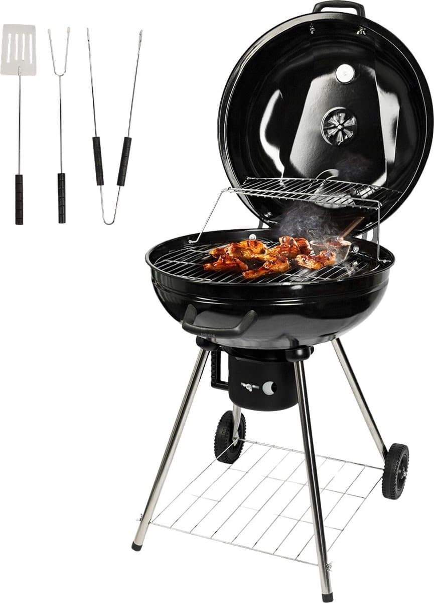 Goliving Houtskool Barbecue - Ø54 cm - Inclusief Accessoires - Houtskoolbarbecues op Wielen - XXL BBQ met Deksel - Rond - 65 x 89 cm - Zwart - Metaal — afbeelding 1