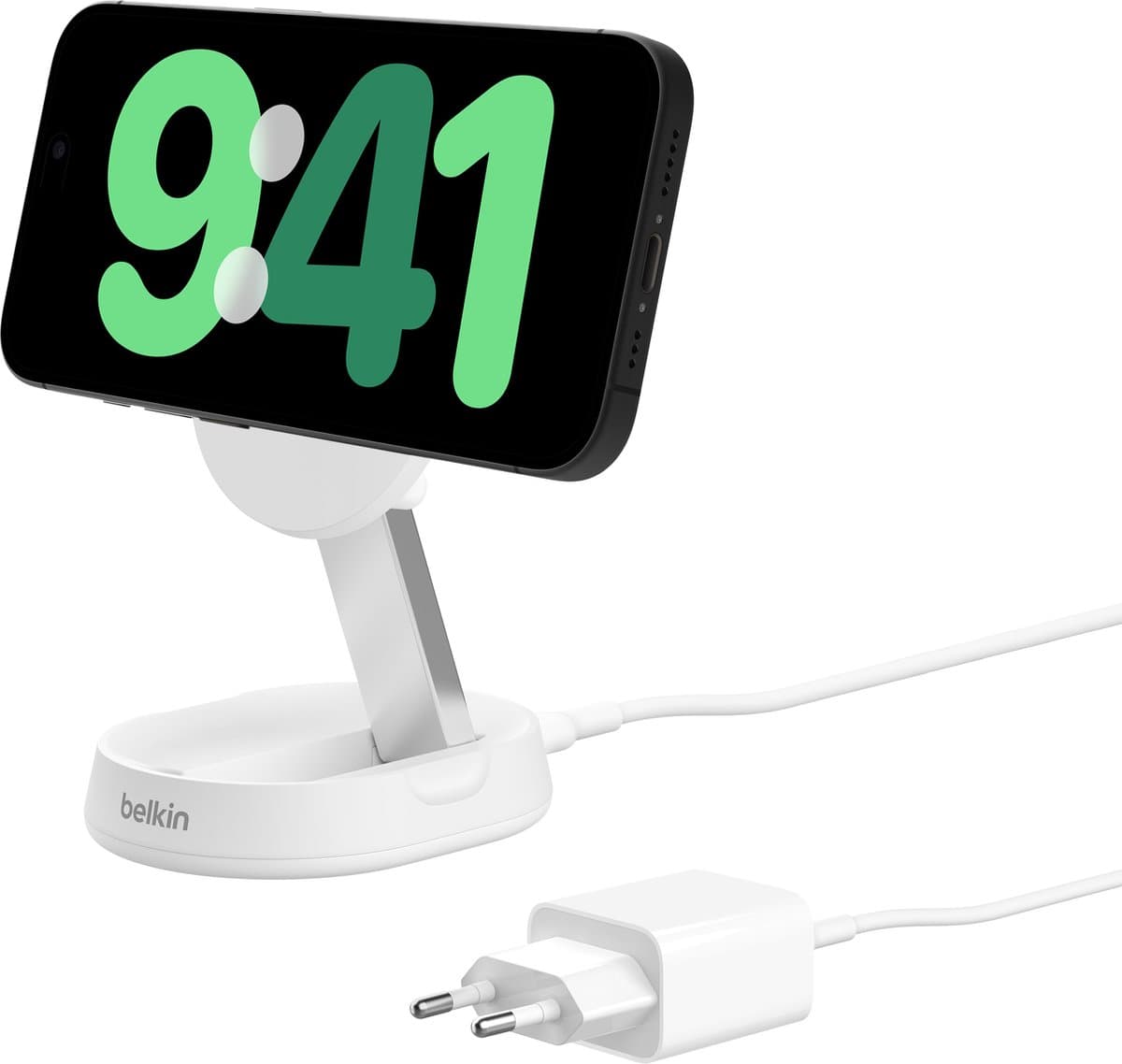 BELKIN Boost Charge Qi2 15W Magnetische Oplaadstand – Wit (met adapter) — afbeelding 1