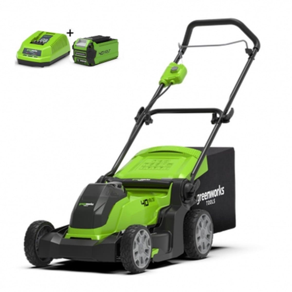Greenworks Accu 41 Cm Grasmaaier G40LM41K2, Incl. de sterke 2-AH Accu en SnelLader, maaien met opvang, zij-uitworp of Mulchen — afbeelding 1