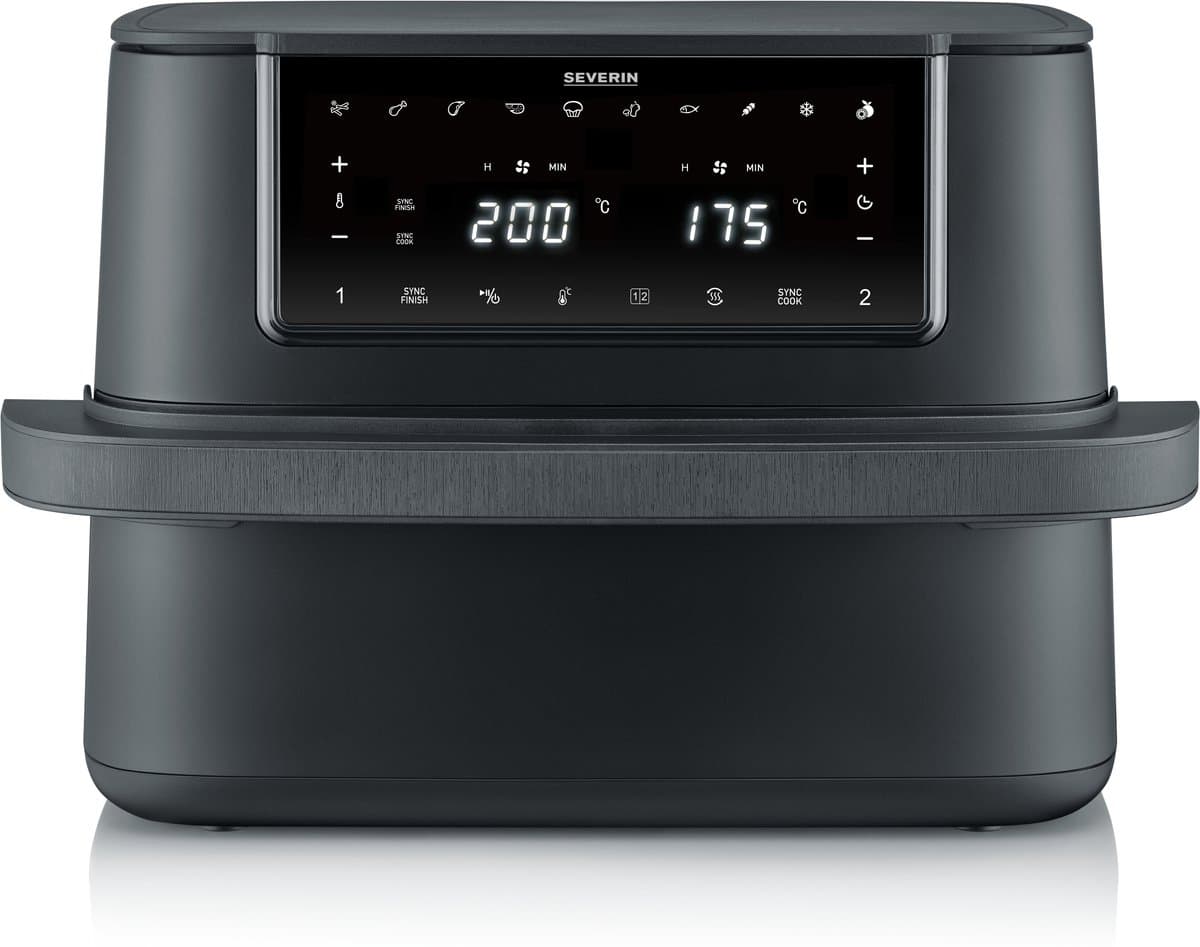 Severin FR 2490 Black Line Flex Heteluchtfriteuse XXL – 9 Liter – Dual Zone – Sync Cook & Sync Finish – 11 Programma’s – 2600W – Zwart — afbeelding 1