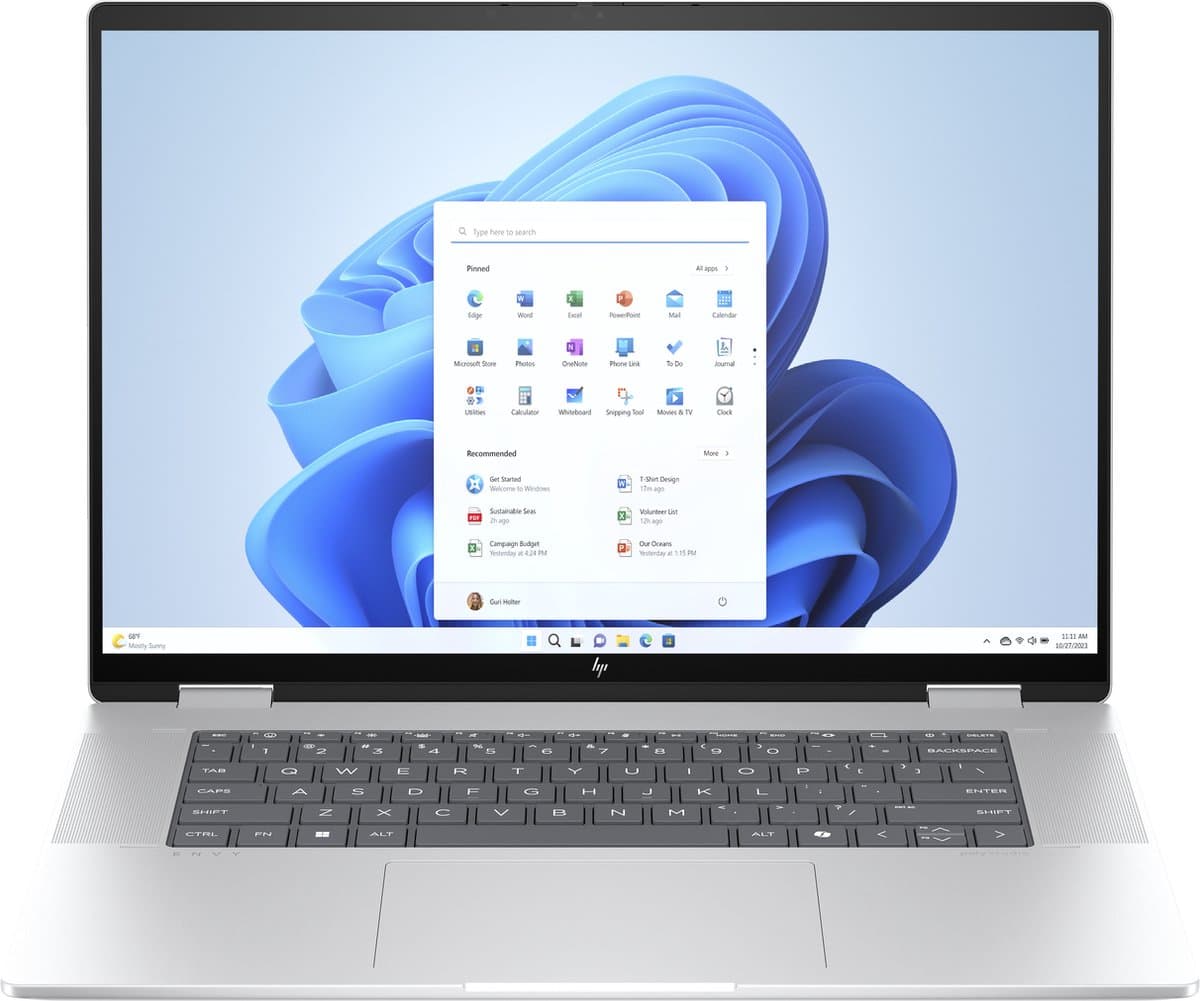 "HP ENVY x360 16-ac0690nd Intel Core Ultra 7 155U Hybride (2-in-1) 40,6 cm (16"") Touchscreen 3K 32 GB LPDDR5-SDRAM 1 TB SSD Wi-Fi 7 (802.11be) Windows 11 Home AI PC Zilver" — afbeelding 1