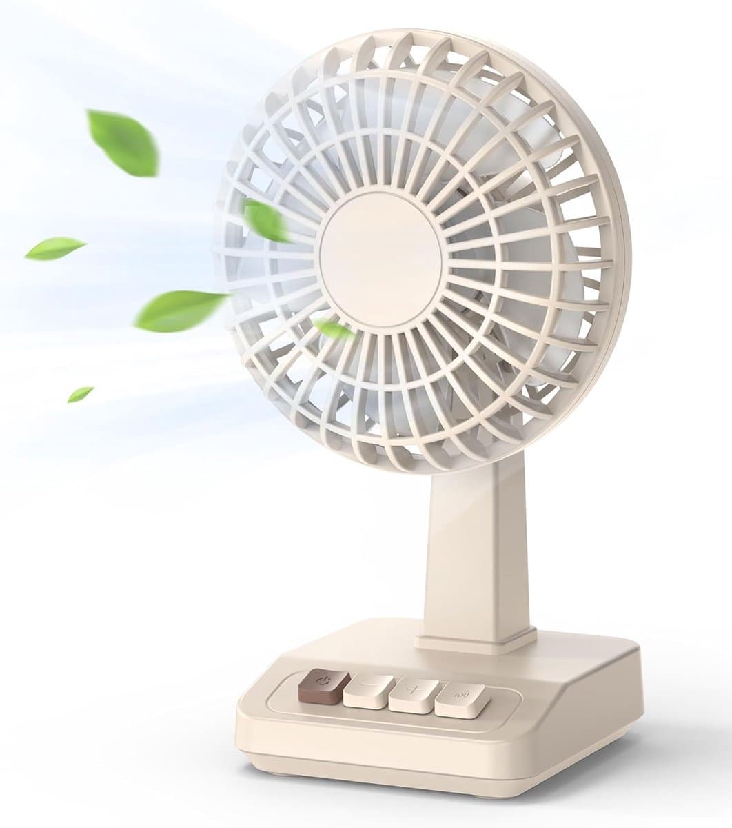 longziming -Retro Tafelventilator - Vintage Bureaufan - Draadloze Ventilator - 5 Snelheden - ABS Kunststof - Stilvol Design - Lange Accuduur - 1 Stuk — afbeelding 1