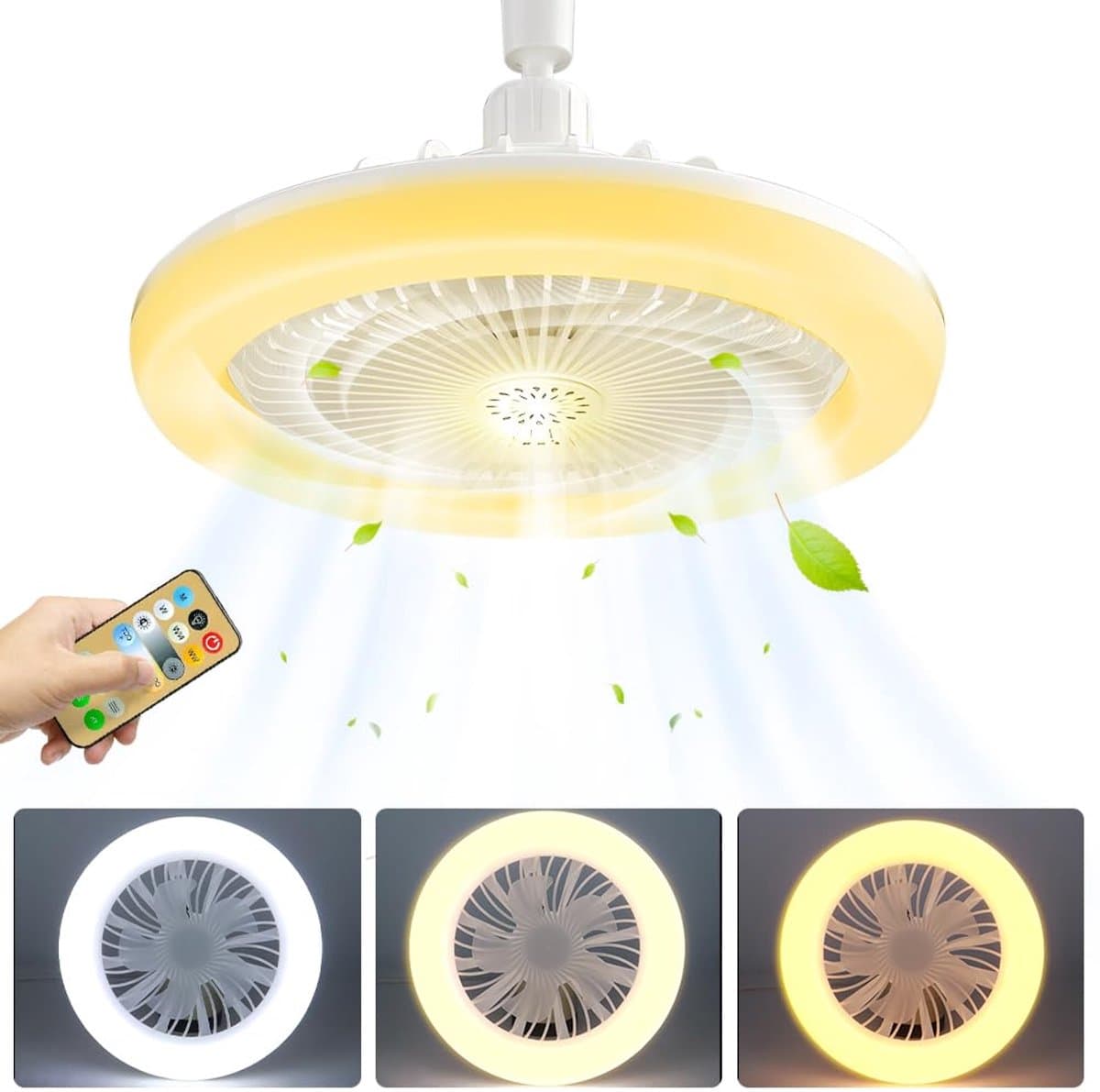 Plafondventilator met licht en afstandsbediening - E27 fitting - 3 snelheden, 3 kleuren dimbaar (3000K-6000K) - 1/2/4 uur timer - Moderne fan verlichting voor woonkamer, kinderkamer en kantoor — afbeelding 1