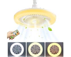 Plafondventilator met licht en afstandsbediening - E27 fitting - 3 snelheden, 3 kleuren dimbaar (3000K-6000K) - 1/2/4 uur timer - Moderne fan verlichting voor woonkamer, kinderkamer en kantoor