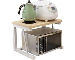 Magnetron Opbergrek Magnetron Houten Plank Stand Metalen Magnetron Rek Enkellaags Keuken Organizer Aanrecht Ruimtebesparende Stand/Houtkleur