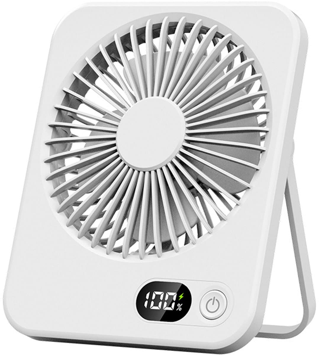 Oplaadbare USB-C Tafelventilator met LED Display, Vouwbaar en Stil, 180° Verstelbare Mini Ventilator voor Kantoor en Thuisgebruik, 2000mAh Accu - Wit — afbeelding 1