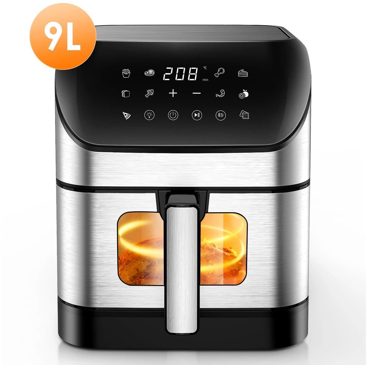 LUMÈ STORE airfryer XXL - 9 Liter - Heteluchtfriteuse - 10 Kookprogramma's - 1800W - Vetarm koken - Touchscreen - Zilver — afbeelding 1