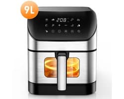 LUMÈ STORE airfryer XXL - 9 Liter - Heteluchtfriteuse - 10 Kookprogramma's - 1800W - Vetarm koken - Touchscreen - Zilver
