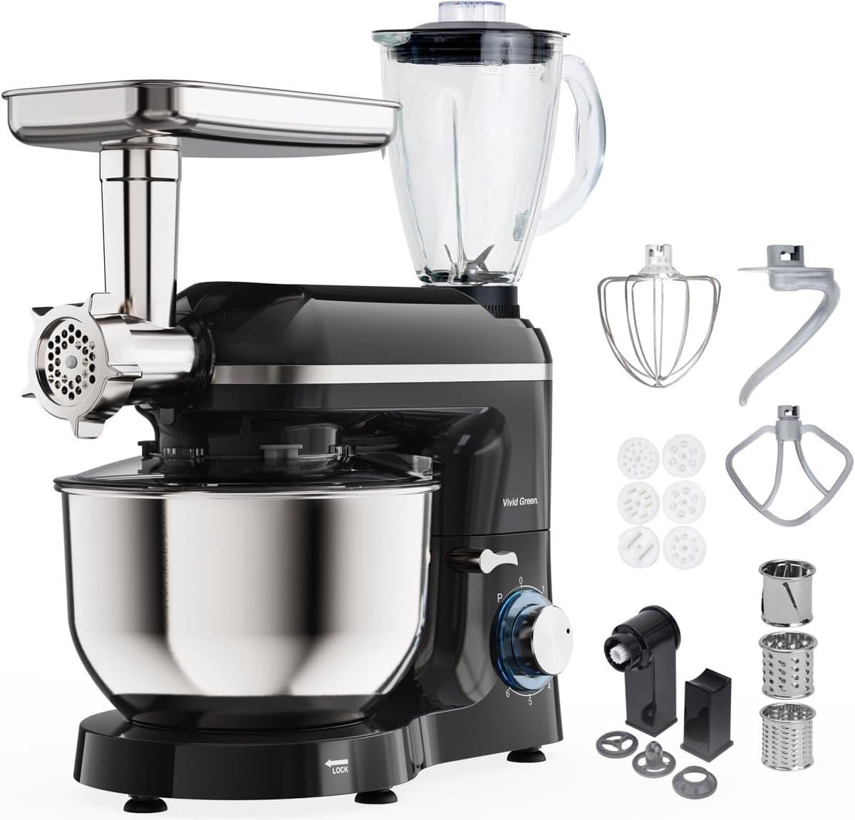 Keukenmachine - Keukenrobot Mixer - Bakken en Koken - Krachtige 2000W Motor - 6.2L Kom - Zwart — afbeelding 1