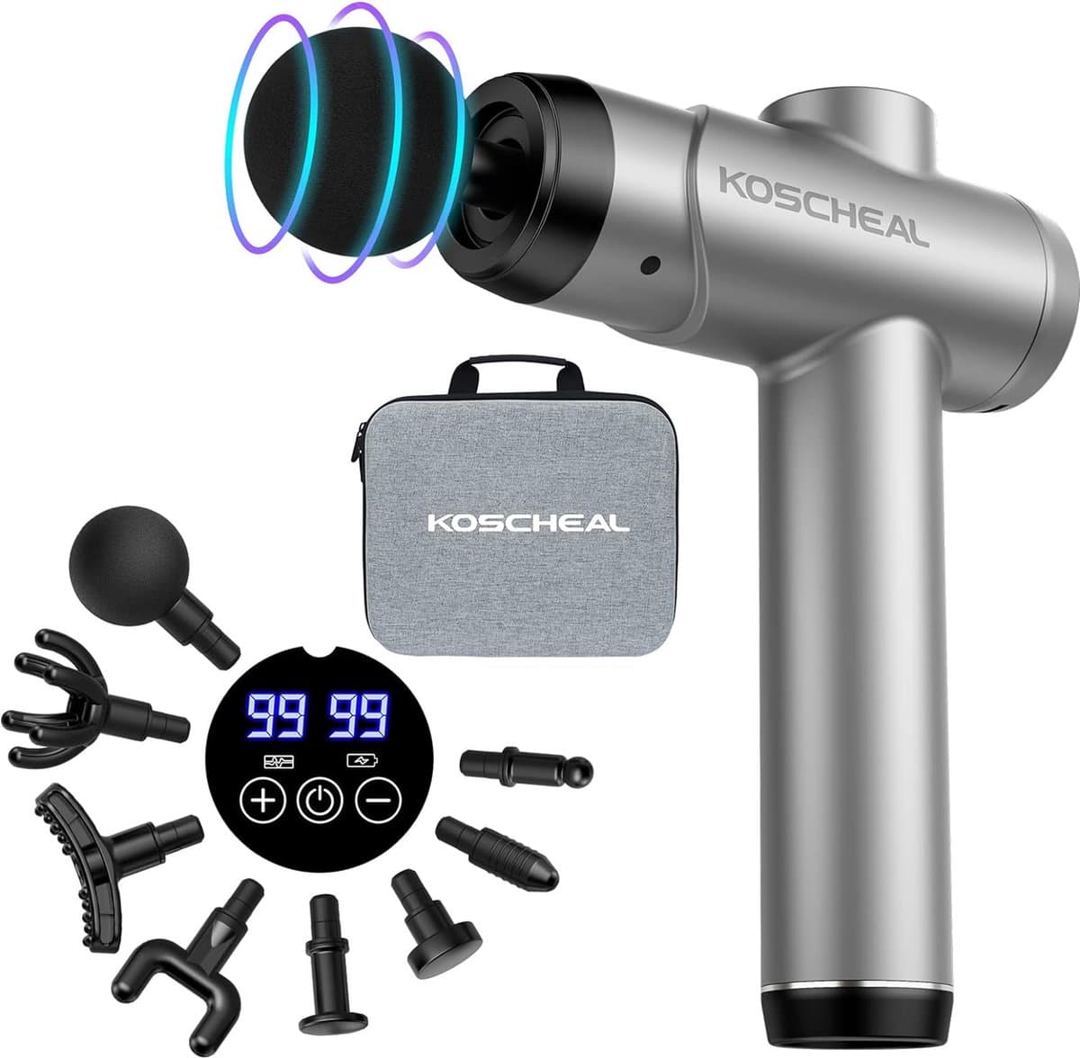 Massagepistool, massagepistool, 99 instelbare standen en 8 koppen, super-power- en snellaadtechnologie voor rug, nek, schouders, pijnverlichting bij diepe weefsels — afbeelding 1