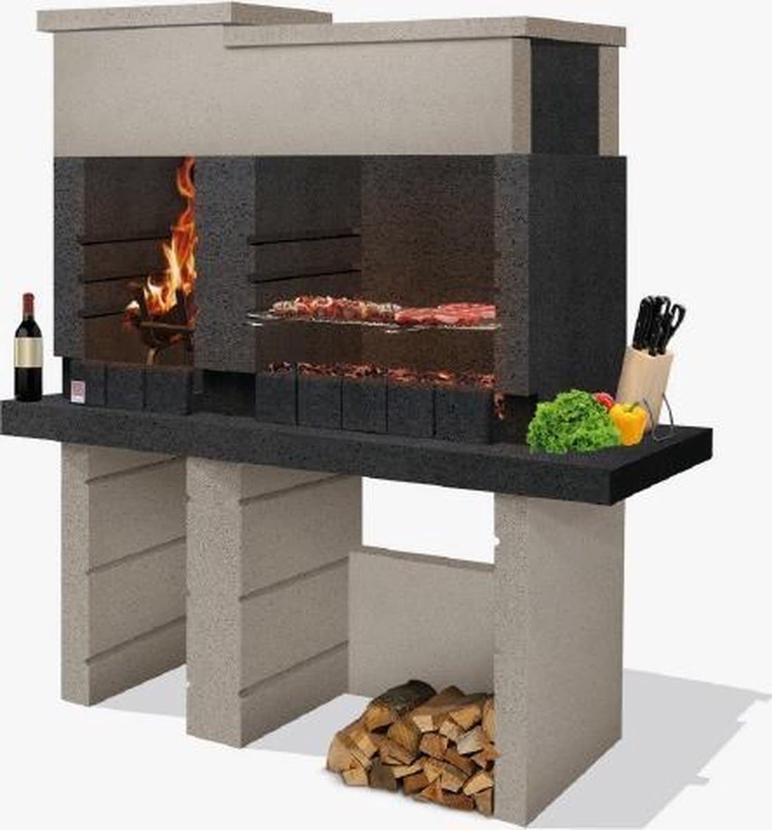 Sarom Fuoco - Betonnen barbecue - San Pedro - Houtskool en hout - 160 x 51.5 x 172,2 cm — afbeelding 1