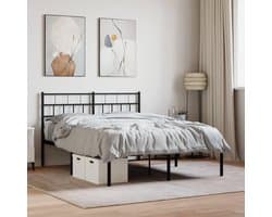Bedframe met hoofdeinde, metaal, zwart, 135 x 190 cm, hotelbedframe, slaapkamer, bedframe voor woonkamer, slaapkamer