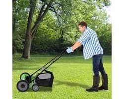 Handgrasmaaier – Handmaaier – Kooimesmaaier – Duwgrasmaaier – Gazonmaaier – 50,8 cm Maaibreedte – 9 Instelbare Maaihoogtes – 65-Mangaan Stalen Messen – Met Opvangzak – Groen