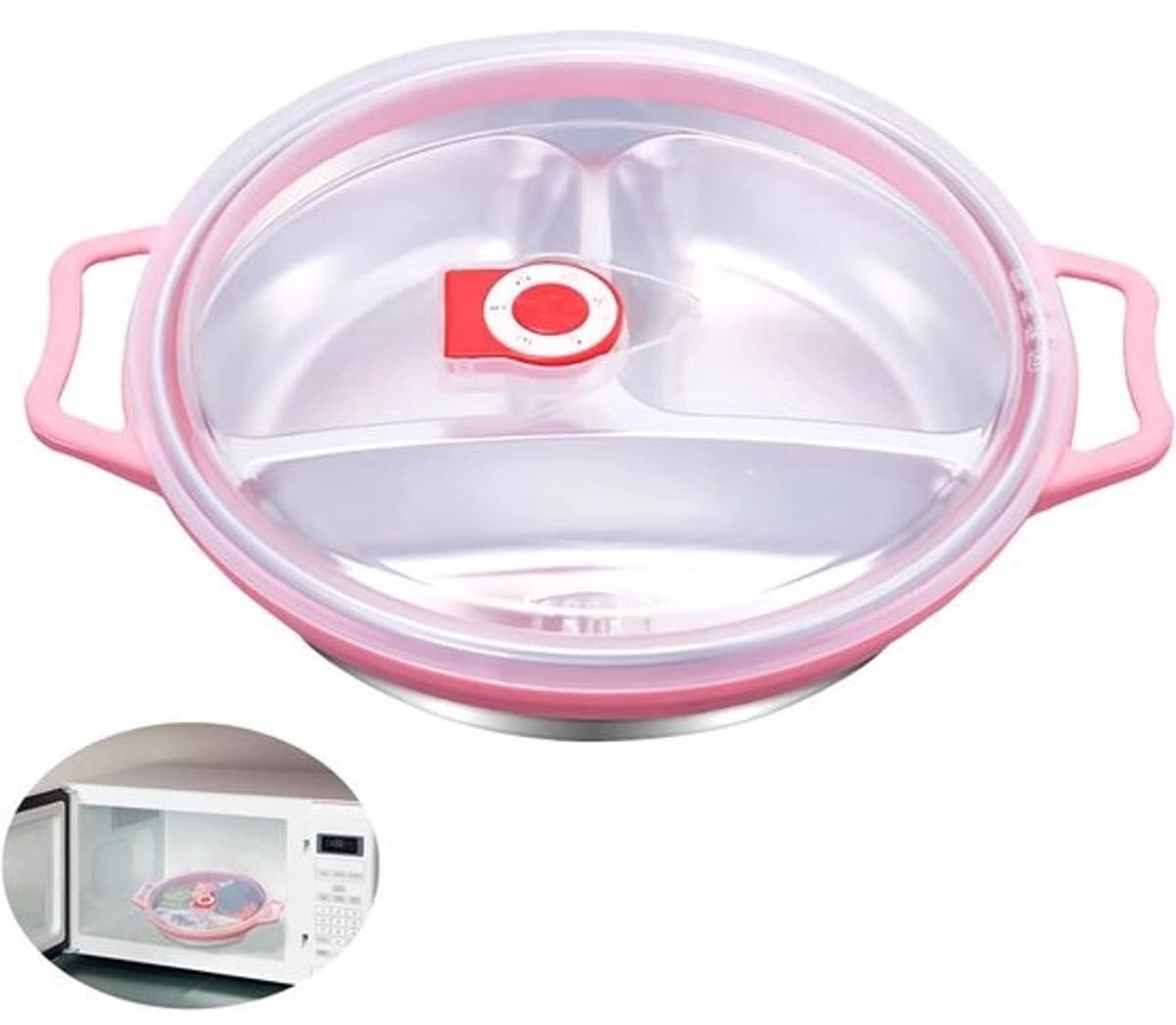 Magnetronschaal met deksel en 3 vakken - Roze, BPA-vrije voedselcontainer voor magnetron en vriezer — afbeelding 1