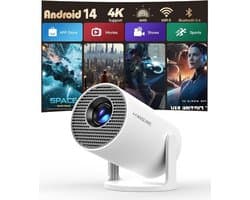 Velqon Draagbare Projector met Android 14, 4K Ondersteuning, 1080P Full HD, 200 ANSI Lumen, 5G WiFi 6, Bluetooth 5.4, 180° Draaibaar