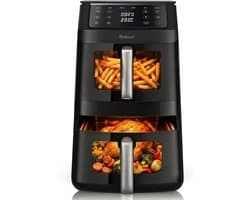 Airfryer, heteluchtfriteuse met 2 kamers, 11 l, heteluchtfriteuse, 40% minder ruimte, 2500 W Dual Zone 6-in-1 met touchscreen-kijkvenster, synchronisatie