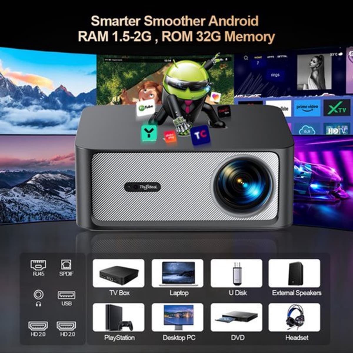 Beamer Android 11 Projector - 200 W Vermogen - 1920 x 1080 Resolutie - LCD Scherm - Voor Thuis En Zakelijk Gebruik — afbeelding 1