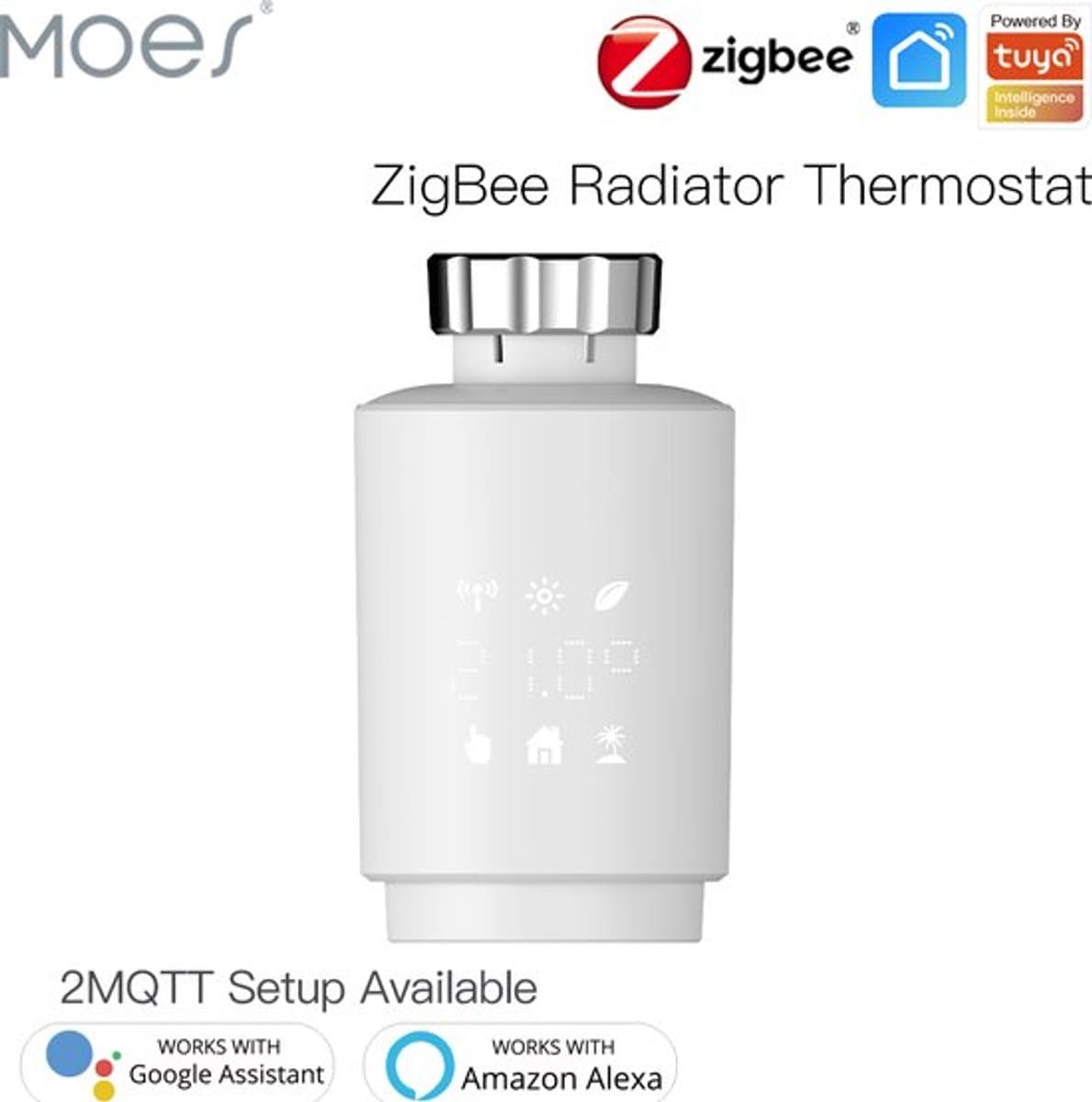 Moes - Zigbee 3.0 - Slimme radiatorknop - Thermostaatknop 1 stuks - Wit - Werkt alleen met ZigBee router — afbeelding 1